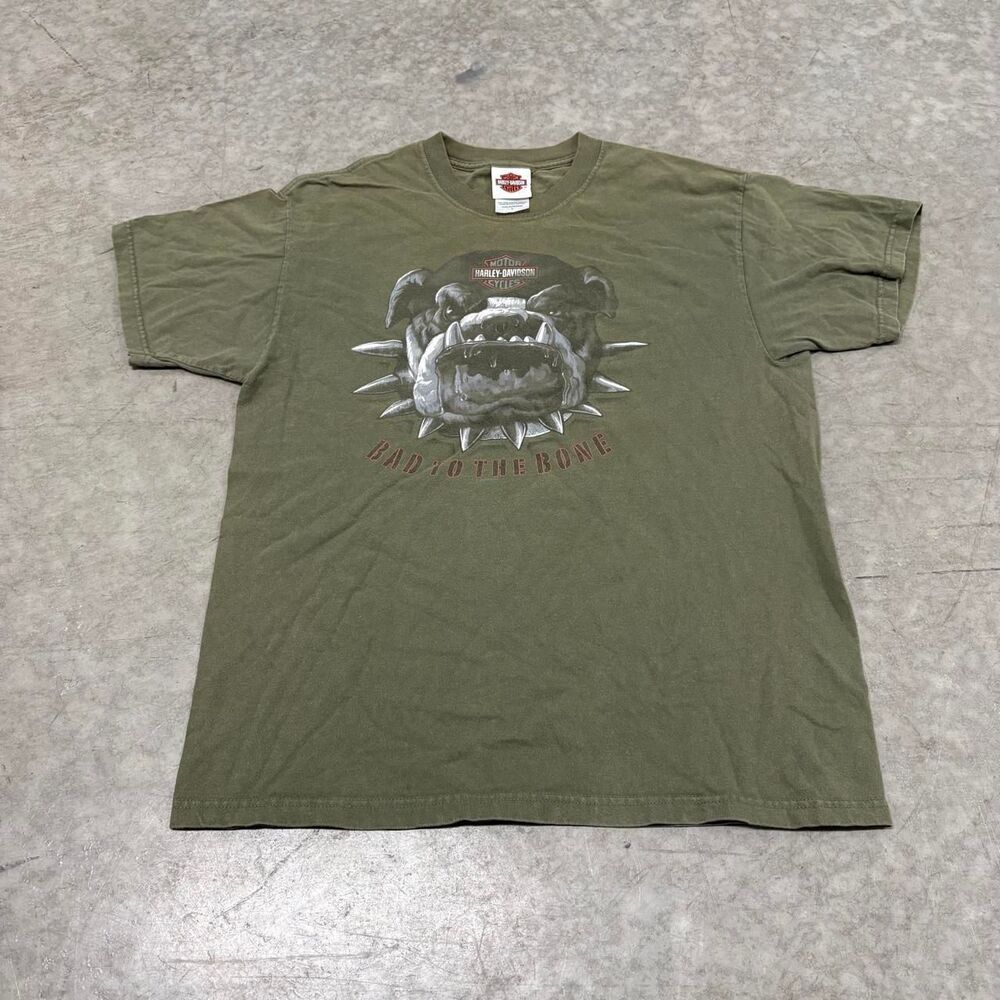 Harley-davidson Men's Green and Khaki T-shirt